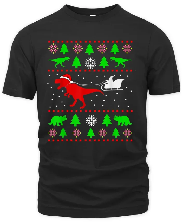 Dinosaur Ugly Christmas Sweater, Toddler Kids Boy Xmas T Rex T-Shirt
