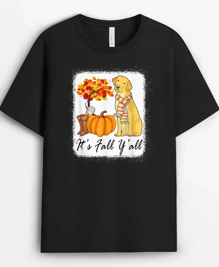 Its Fall Yall Fall Tees For Women Labrador Yellow Lab T-Shirt - Black