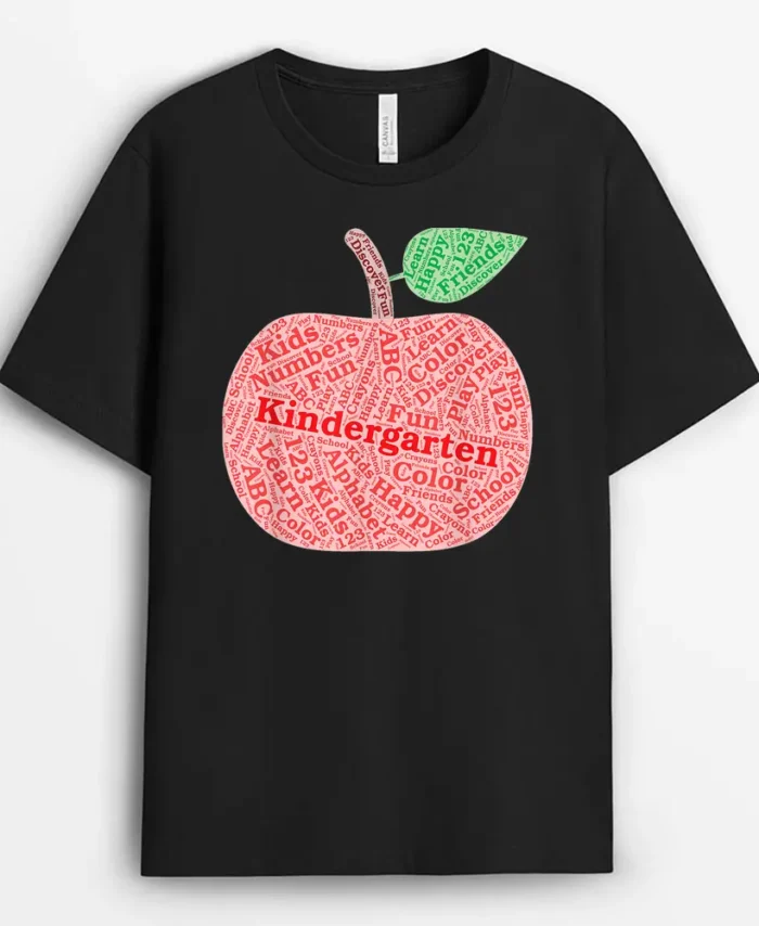 Kindergarten Apple Word Art For Teachers  Students T-Shirt - Black