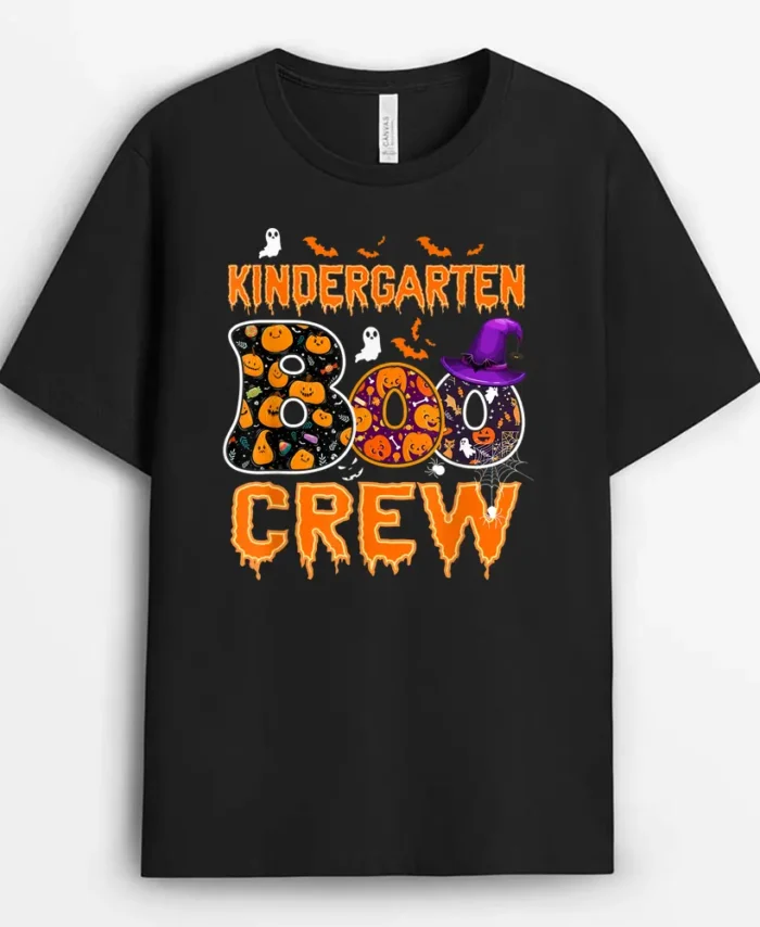 Kindergarten Boo Crew Teachers Students Halloween Costume T-Shirt - Black