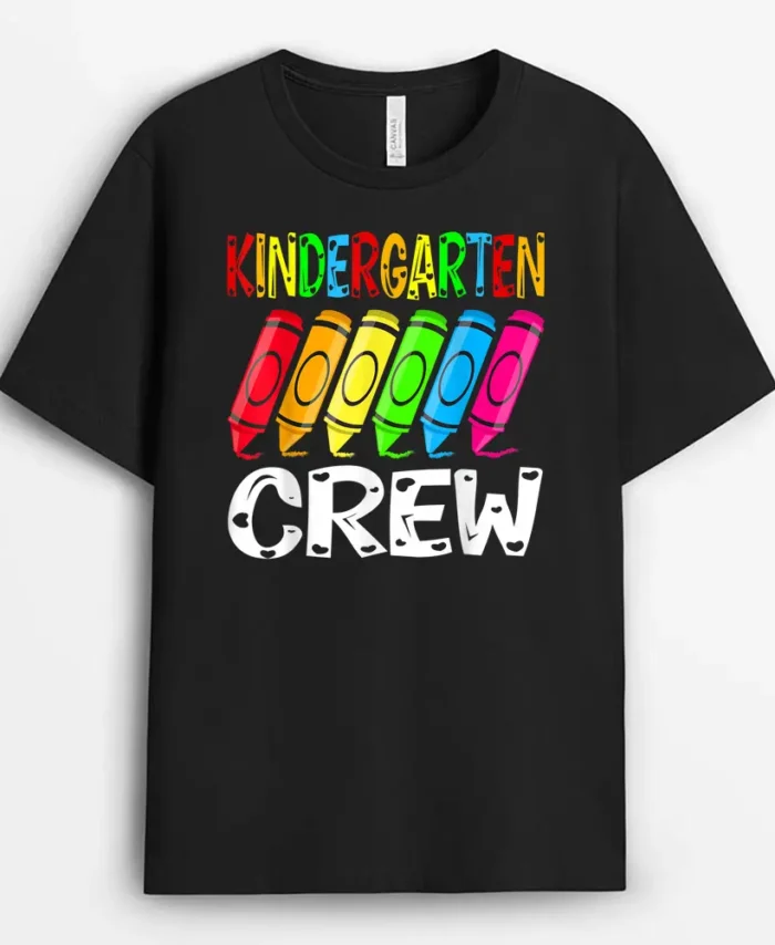 Kindergarten Crew Back To School Crayon Teacher Student T-Shirt - Black
