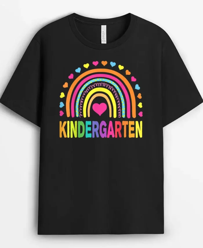 Kindergarten Rainbow Girls Boys Teacher Team Kinder Squad T-Shirt - Black