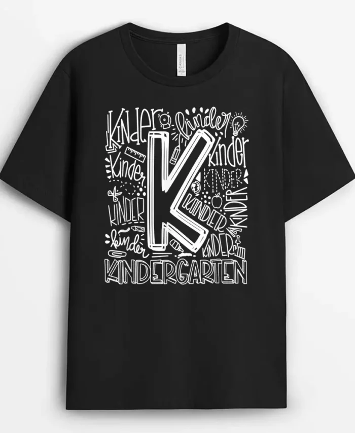 Kindergarten Typography Team Kinder Teacher Back To School T-Shirt - Black