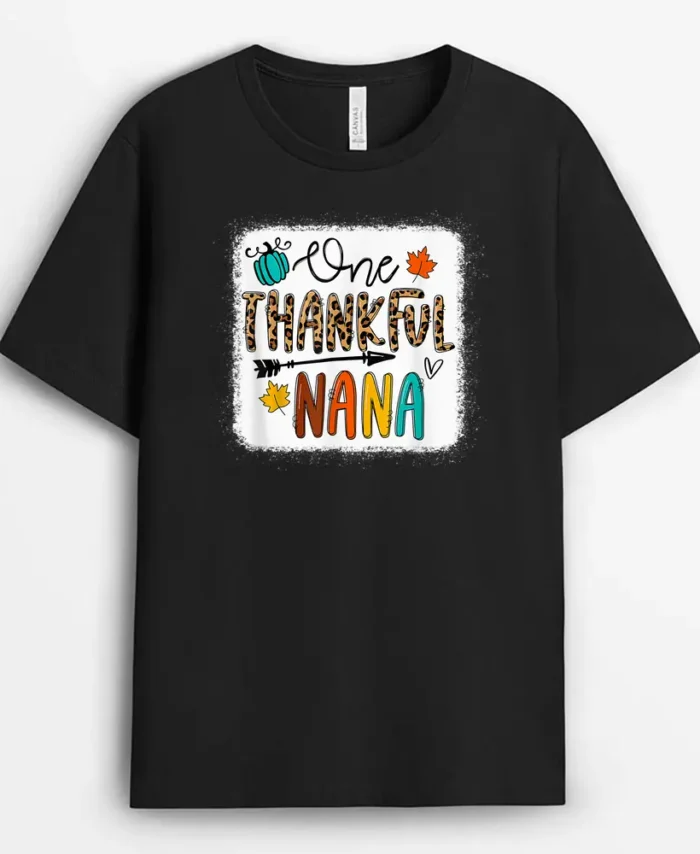 Leopard One Thankful Nana Blessed Nana Fall Thanksgiving T-Shirt - Black
