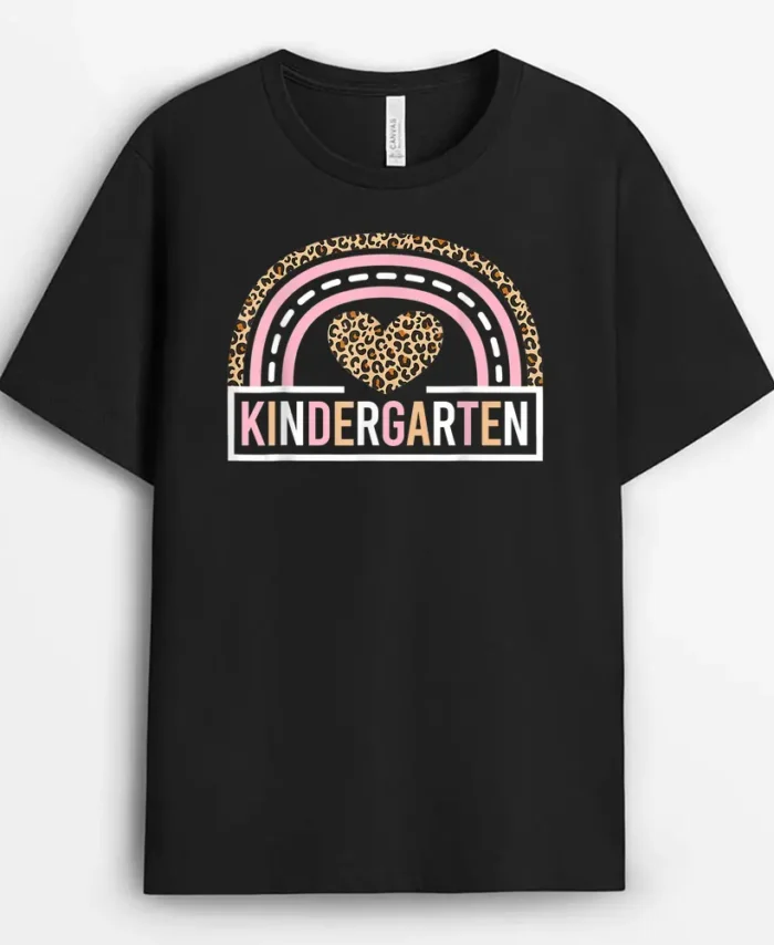 Leopard Rainbow Kindergarten Teacher First Day Of School T-Shirt - Black