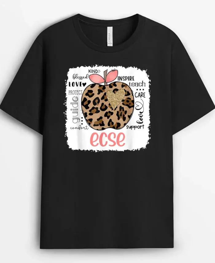 Leopard Teacher It Last Day Of School ECSE T-Shirt - Black