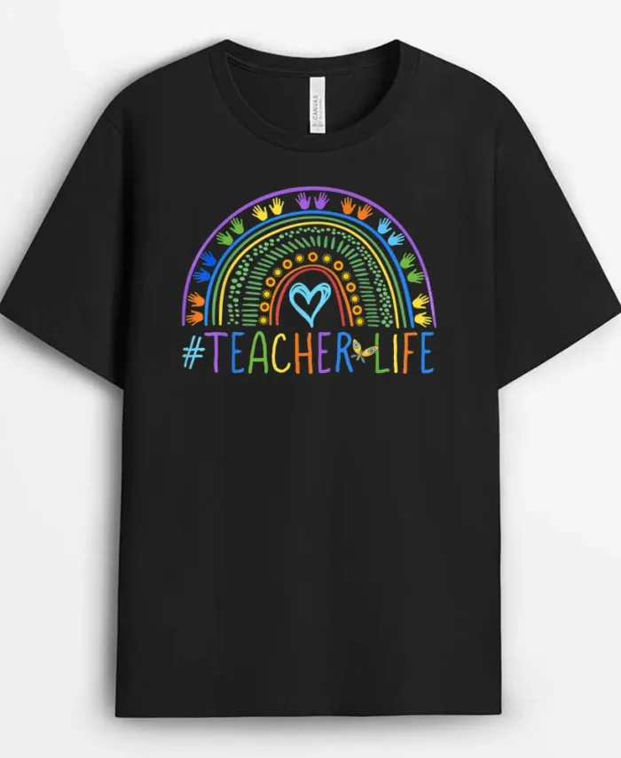 Little Hands Teacher Life Colorful Rainbow - Teachers T-Shirt - Black
