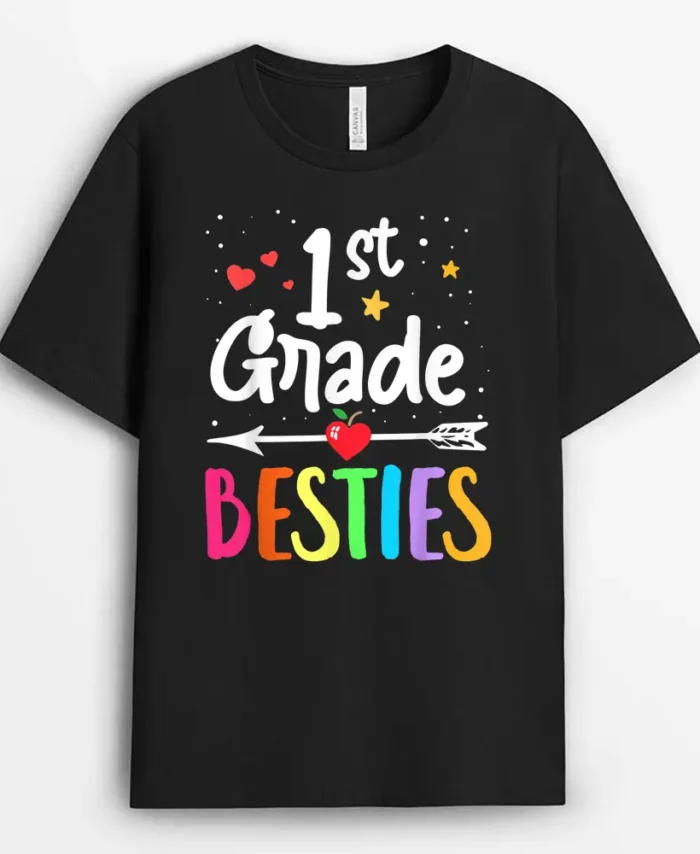 Matching 1st Grade Teacher Best Friend She's My Bestie T-Shirt - Black