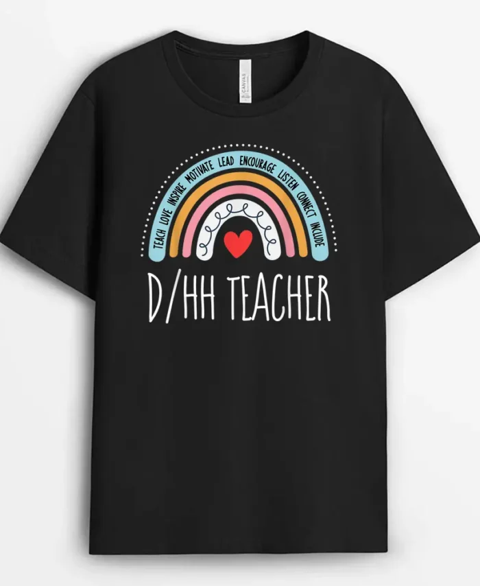 Matching DHH Teacher Deaf Hard Of Hearing ASL SPED School T-Shirt - Black