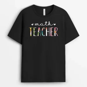 Math Teacher Cute Floral Design T-Shirt - Black
