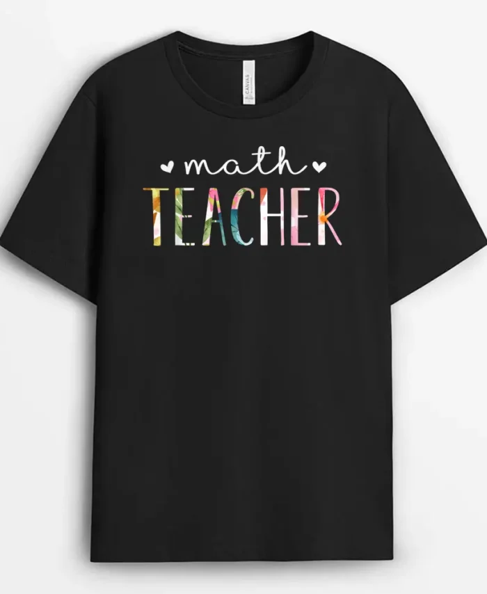Math Teacher Cute Floral Design T-Shirt - Black