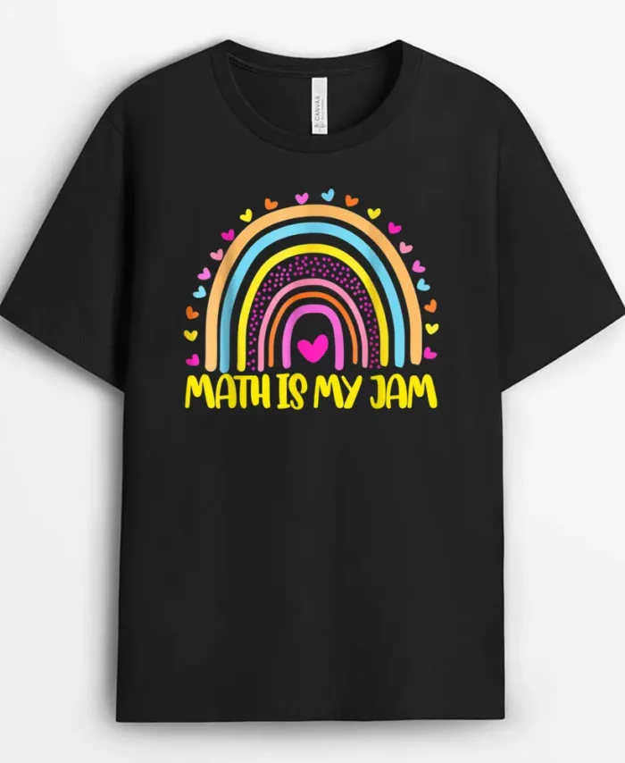 Math Teacher Rainbow Leopard Math Is My Jam Rainbow Teacher T-Shirt - Black