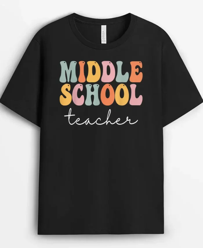 Middle School Teacher Retro Groovy Happy First Day Of School T-Shirt - Black