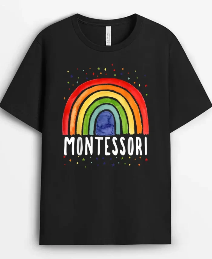 Montessori Rainbow For Montessori Teachers T-Shirt - Black
