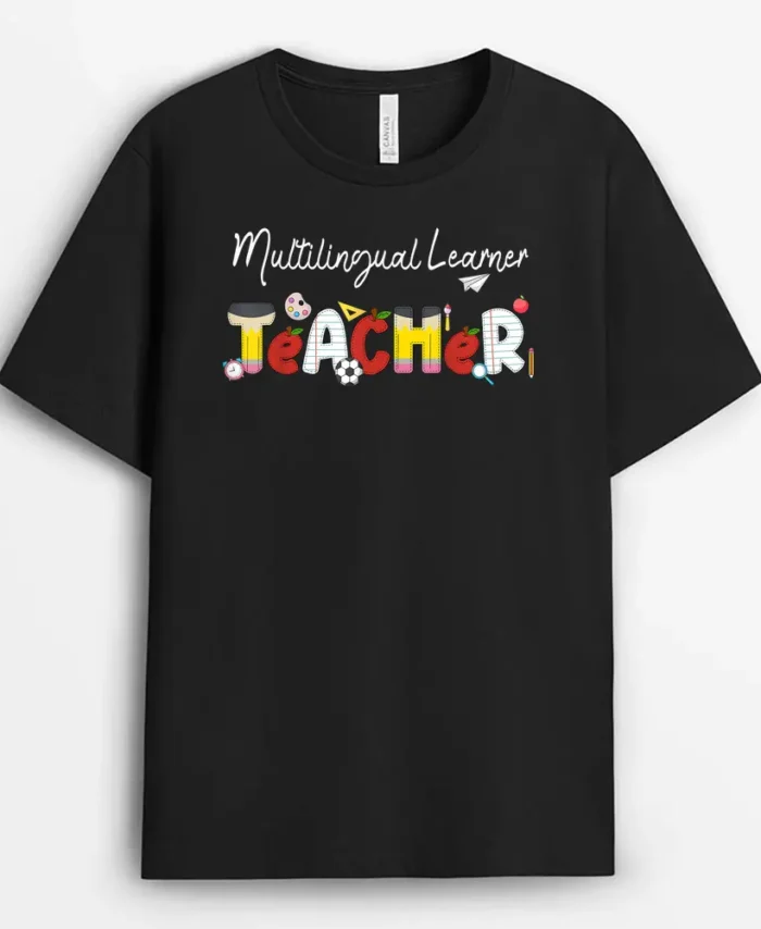 Multilingual Learner Teacher Cute Back To School T-Shirt - Black