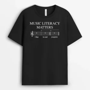 Music Literacy Matters Funny Joke Read Repeat Music Teachers T-Shirt - Black