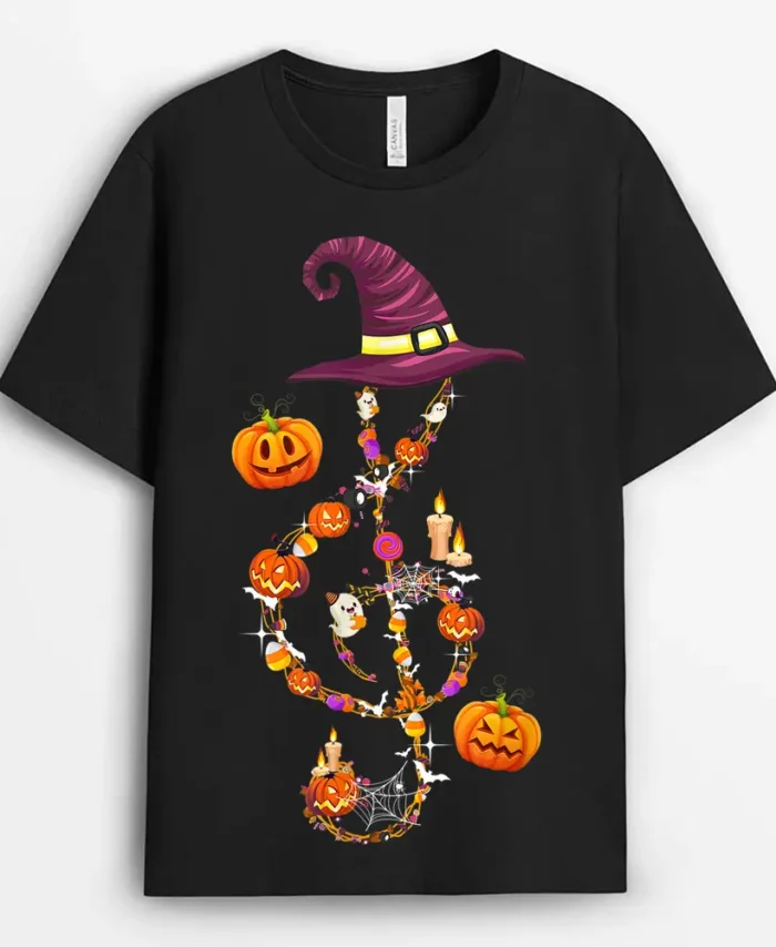 Music Note Symbol Halloween Clef Musical Teacher Music Lover T-Shirt - Black