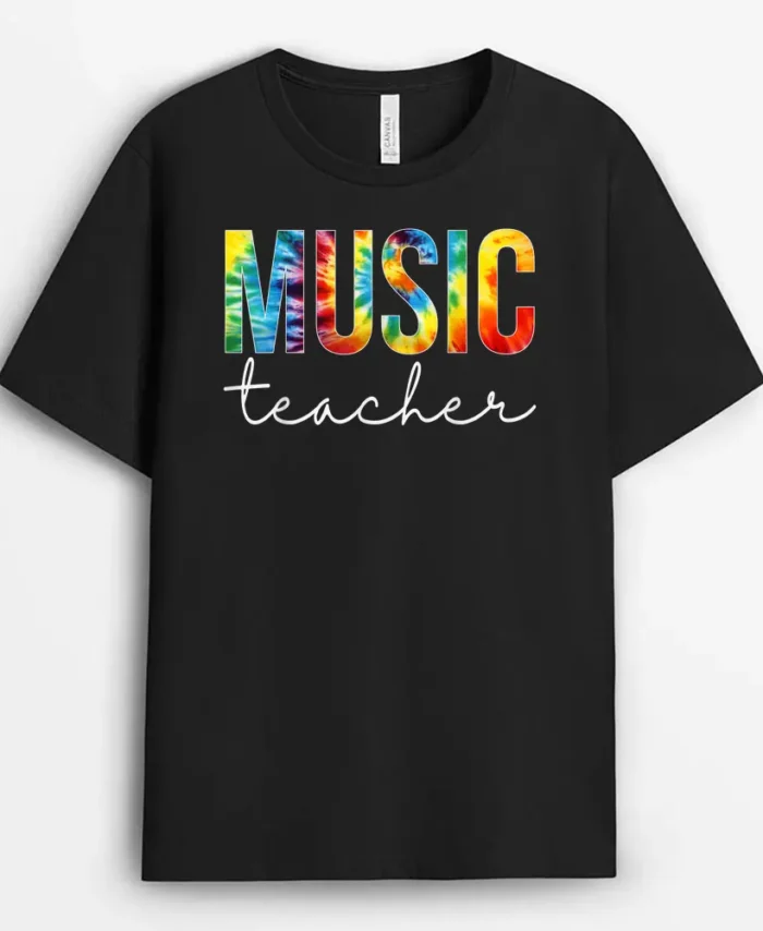 Music Teacher Tie Dye Appreciation Day Hello Back To School T-Shirt - Black