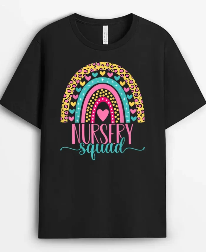 Nursery Squad Team Teacher Girls Boys Back To School T-Shirt - Black