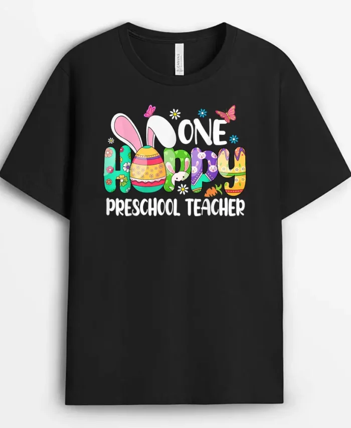 One Hobby Preschool Teacher Bunny Easter Day T-Shirt - Black