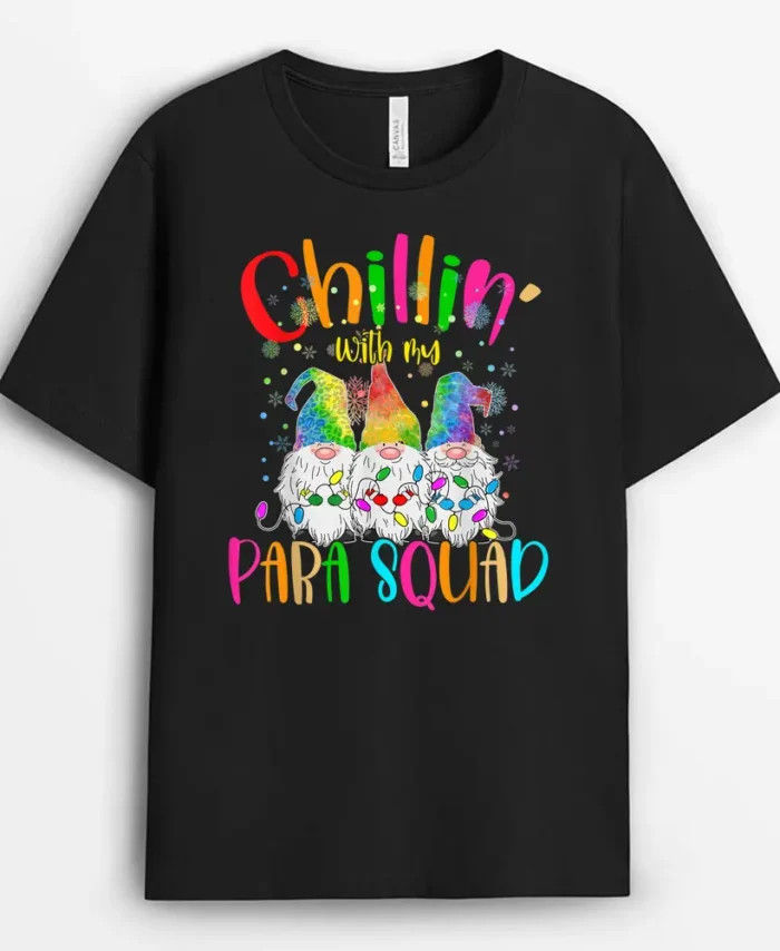 Para Squad Aka Teacher Christmas Chillin With My Gnomies T-Shirt - Black