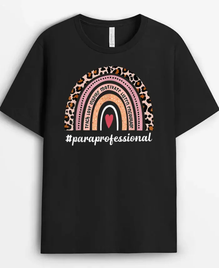 Paraprofessional Life Boho Leopard Rainbow Back To School T-Shirt - Black