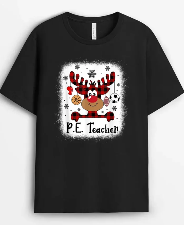 PbE7 PE Teacher Reindeer Christmas Merry Xmas PE Teacher T-Shirt - Black