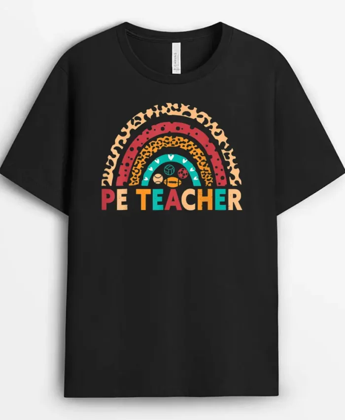 PE Teacher Vintage Rainbow Physical Education Teacher T-Shirt - Black