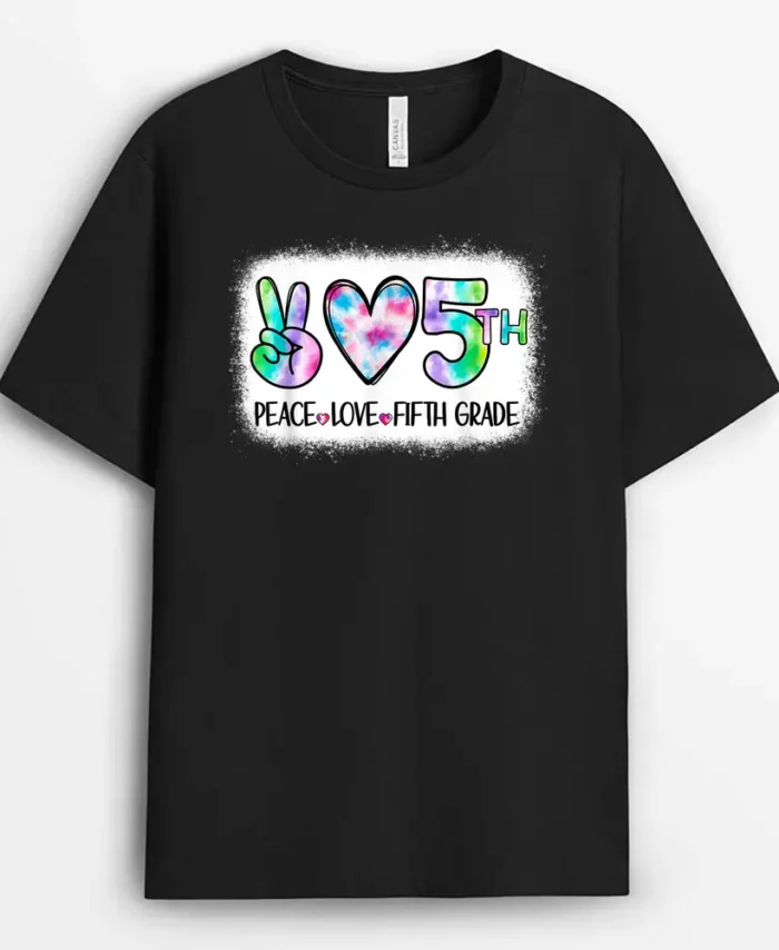 Peace Love 5th Fifth Grade Squad Back To School Teacher Girl T-Shirt - Black