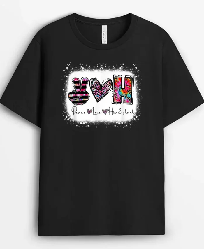 Peace Love Head Start Back To School Leopard Kids Teacher T-Shirt - Black