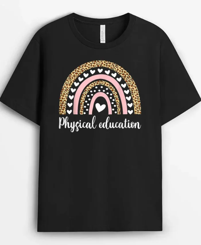 Physical Education Pe Teacher Phys Ed Leopard Boho Rainbow T-Shirt - Black