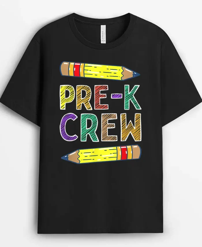Pre-K Crew Funny PreK Teachers Back To School T-Shirt - Black