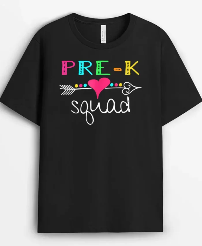 Pre K Squad Pre-K Teacher Student Team Back To School T-Shirt - Black