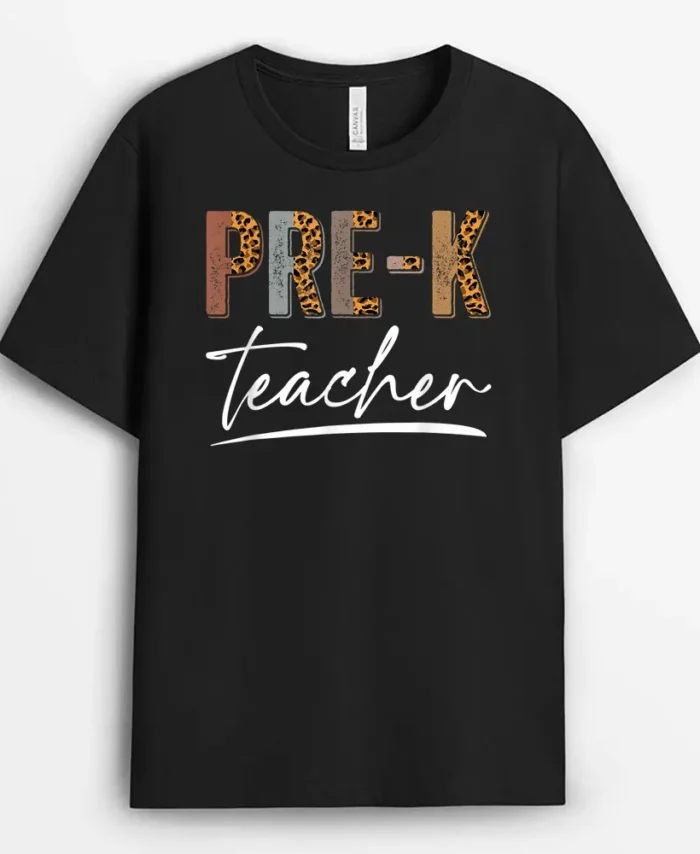 Pre-K Teacher First Day Appreciation Leopard Teaching T-Shirt - Black