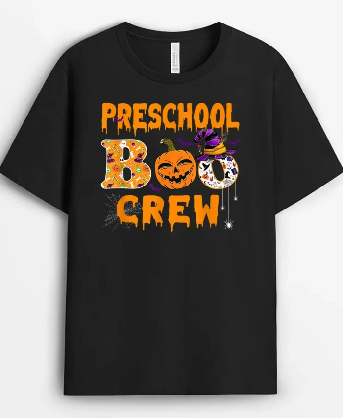 Preschool Boo Crew Teacher Witch Hat Fall Halloween Costume T-Shirt - Black