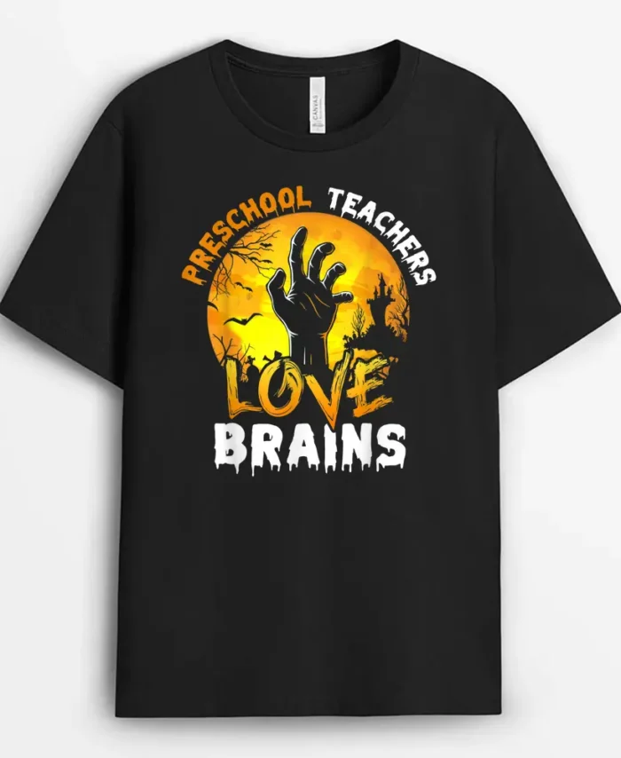 Preschool Teacher Love Brains Funny Halloween Costumes Gifts T-Shirt - Black