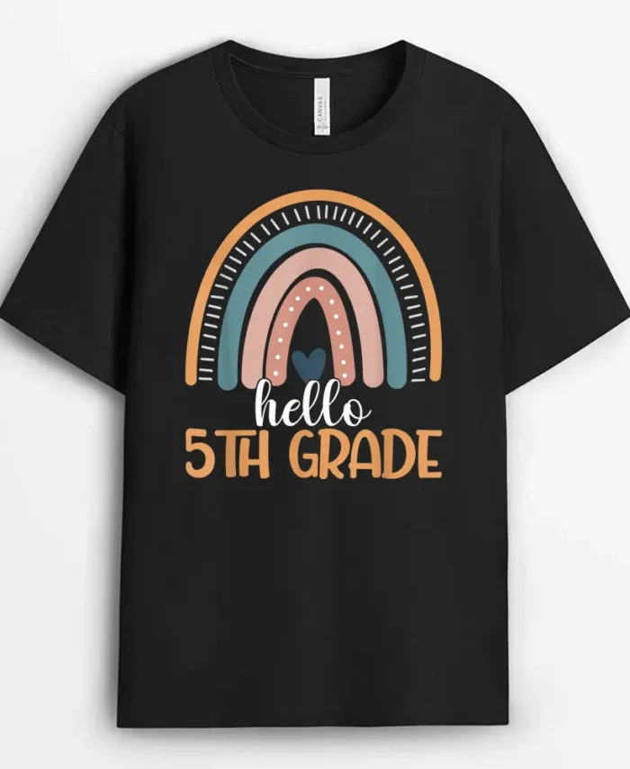 Rainbow Hello Fifth Grade Back To School 5th Grade Teacher T-Shirt - Black