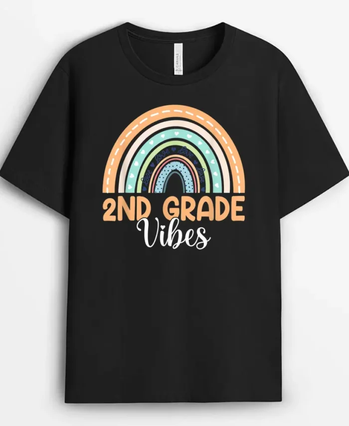 Rainbow Second Grade Vibes 2nd Grade Teacher Back To School T-Shirt - Black
