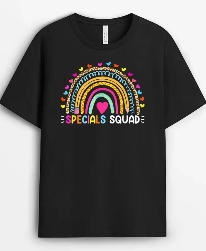 Rainbow Specials Squad Art Music PE Tech Gym Teacher Team T-Shirt - Black