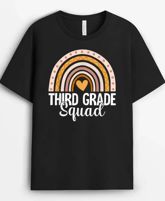 Rainbow Third Grade Back To School Team 3rd Grade Squad T-Shirt - Black