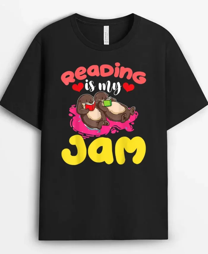 Read Teacher Cute Otter - Reading Is My Jam Otter Teacher T-Shirt - Black