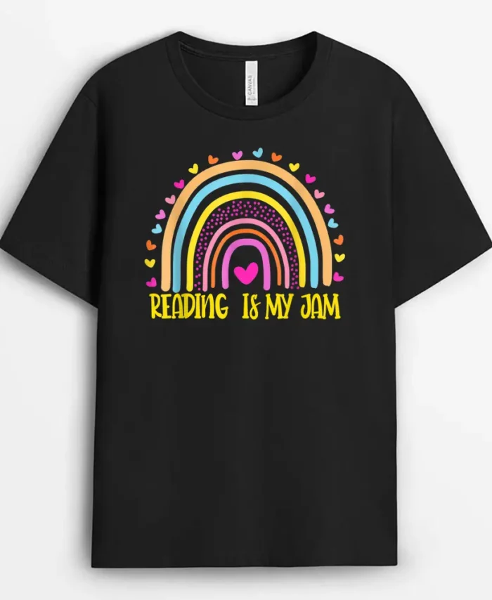 Read Teacher Rainbow Leopard Reading Is My Jam T-Shirt - Black