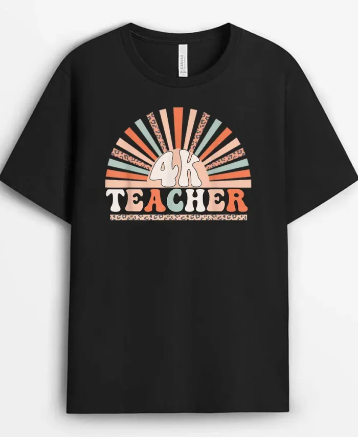 Retro 4k Teacher Kindergarten Back To School Pre-K Teacher T-Shirt - Black