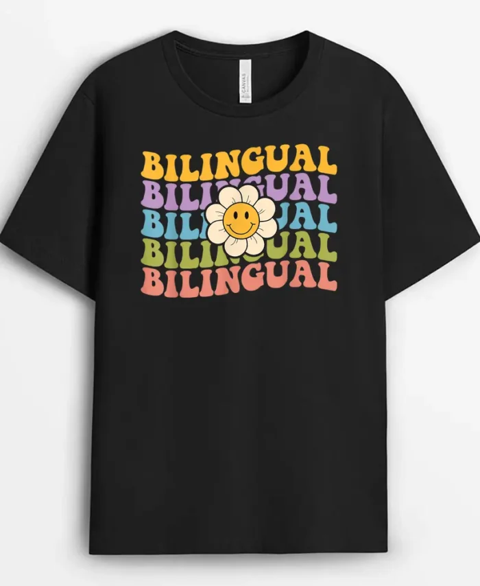 Retro Groovy Bilingual Teachers Back To School Bilingual T-Shirt - Black