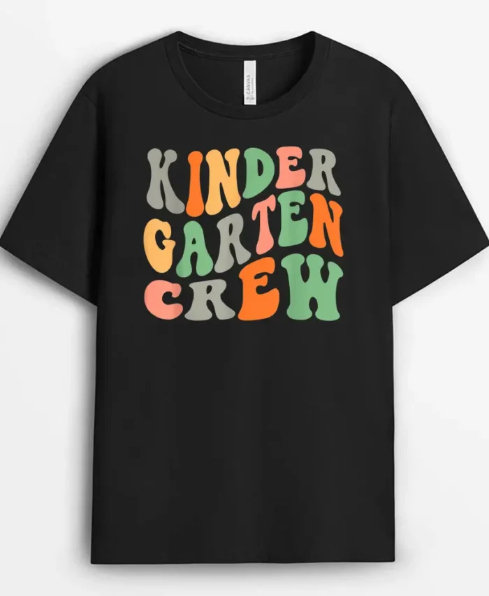 Retro Groovy Kindergarten Crew Kinder Squad Teacher Kid Girl T-Shirt - Black
