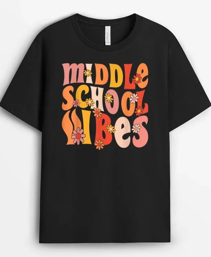 Retro Groovy Middle School Vibes 1st Day Of School Teachers T-Shirt - Black