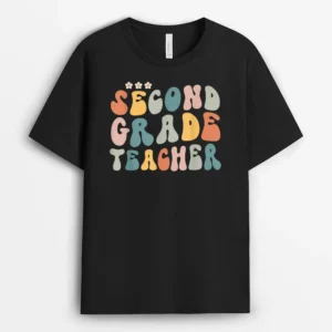Retro Groovy Second Grade Teacher First Day Of Back To T-Shirt - Black