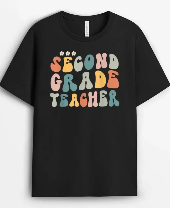 Retro Groovy Second Grade Teacher First Day Of Back To T-Shirt - Black