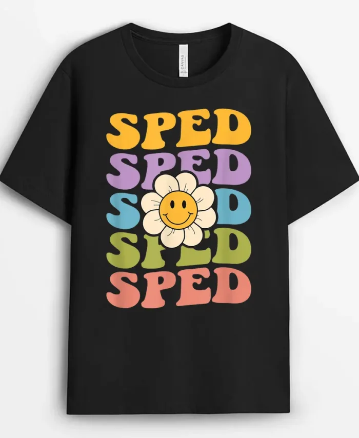 Retro Groovy SPED Teachers Back To School SPED T-Shirt - Black
