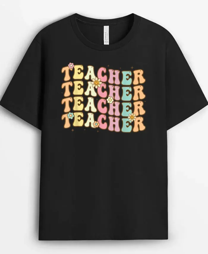 Retro Groovy Teacher Inspirational Colorful Back To School T-Shirt - Black